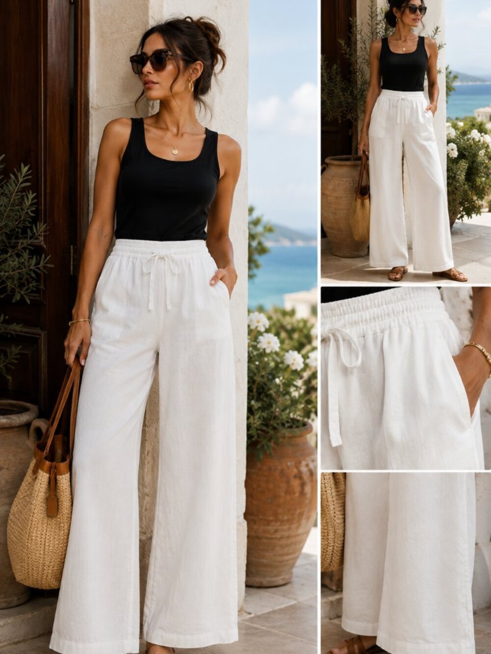 J.Crew NWT White Linen Blend Wide Leg Pull On Pants Size 10